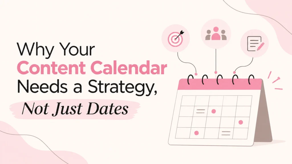 Content calendar strategy illustration showing content planning, audience targeting, and scheduled posts